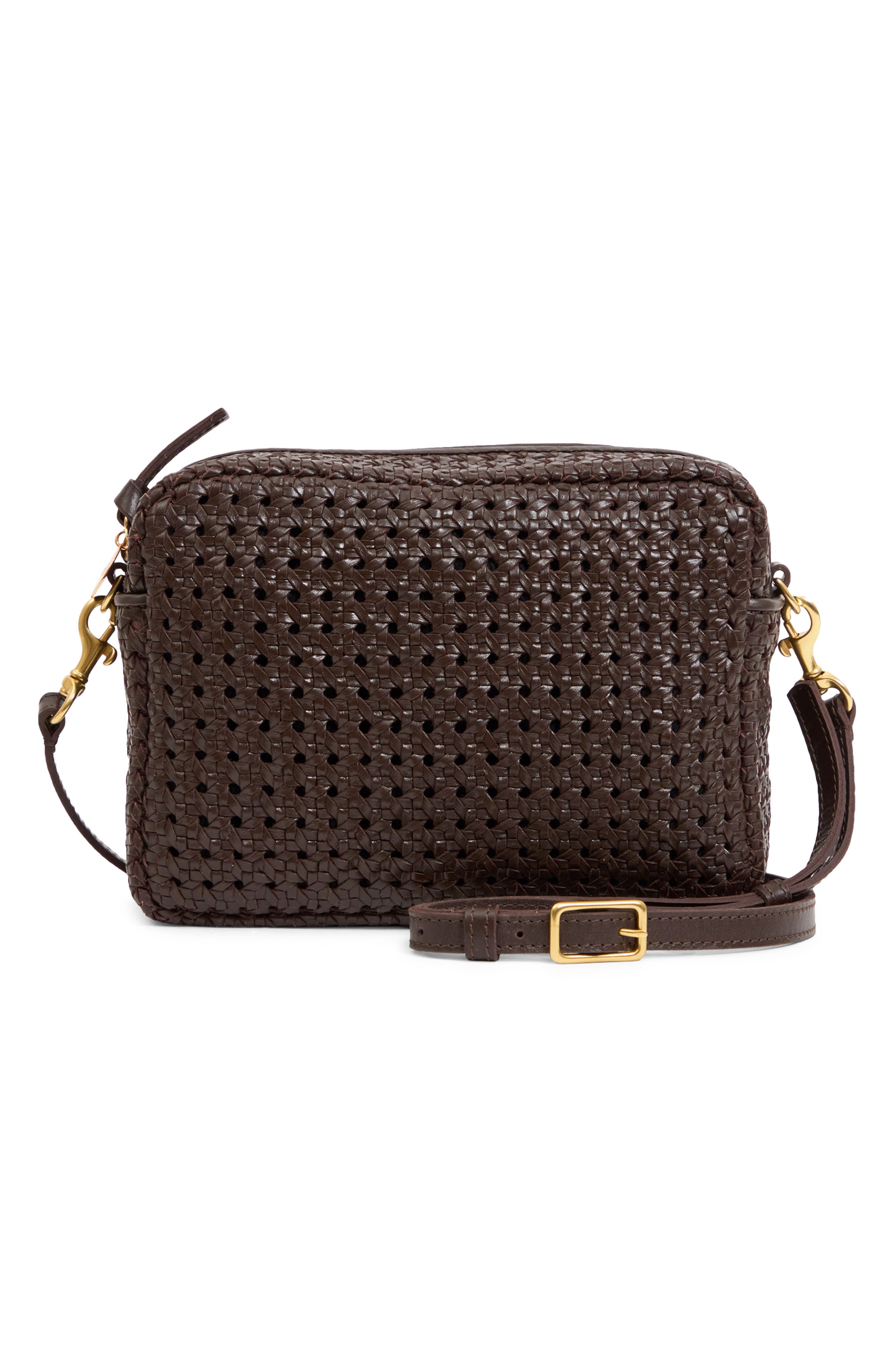 Midi Sac Woven Leather Crossbody Bag, Main, color, CHOCOLATE