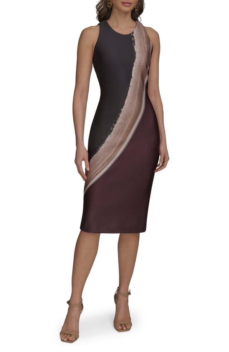 Donna Karan New York Placed Print Sleeveless Sheath Dress, Main, color, Chocolate Plum Multi