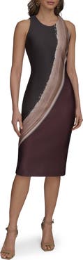 Donna Karan New York Placed Print Sleeveless Sheath Dress