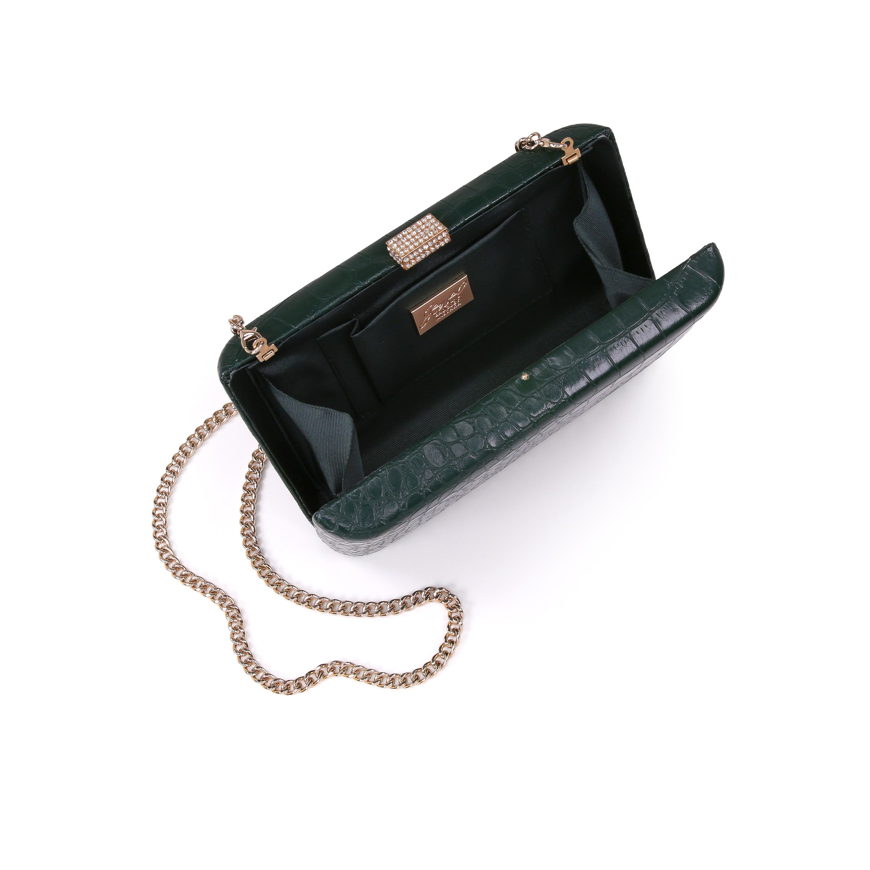 Lula Croc Embossed Leather Minaudiere, Alternate, color, Emerald