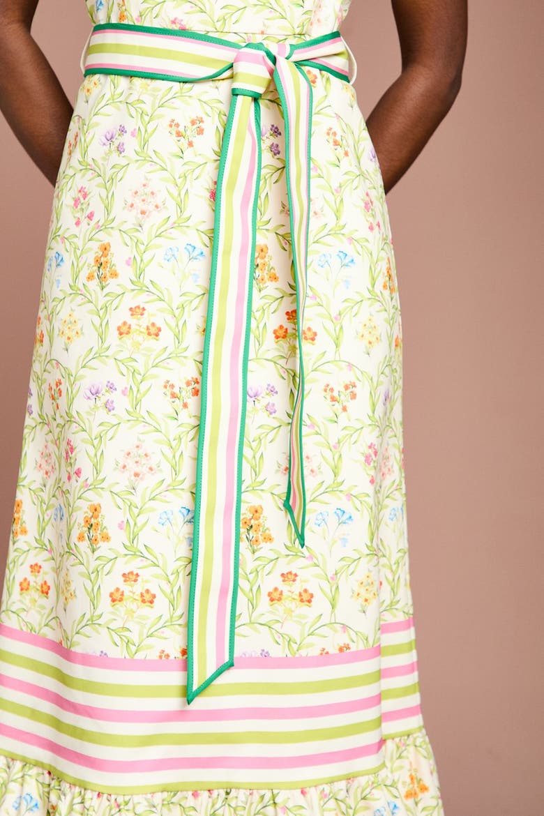 Printed Ruffle Midi Dress, Alternate, color, Ivory