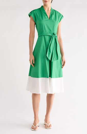 Vince Camuto Colorblock Cap Sleeve Cotton Poplin Midi Dress