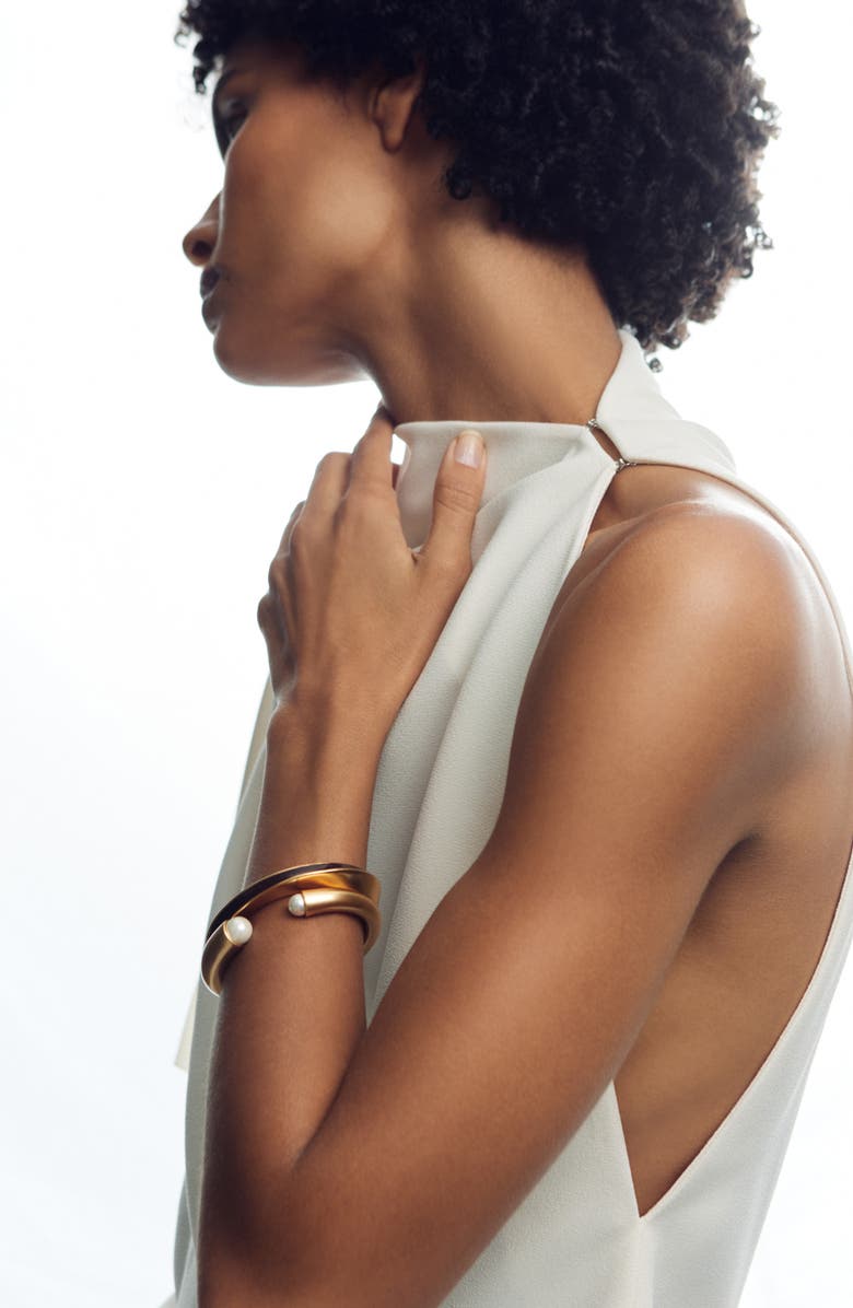 Reiss Alana Faux Pearl Cuff Bracelet, Alternate, color, Gold Tone / Pearl