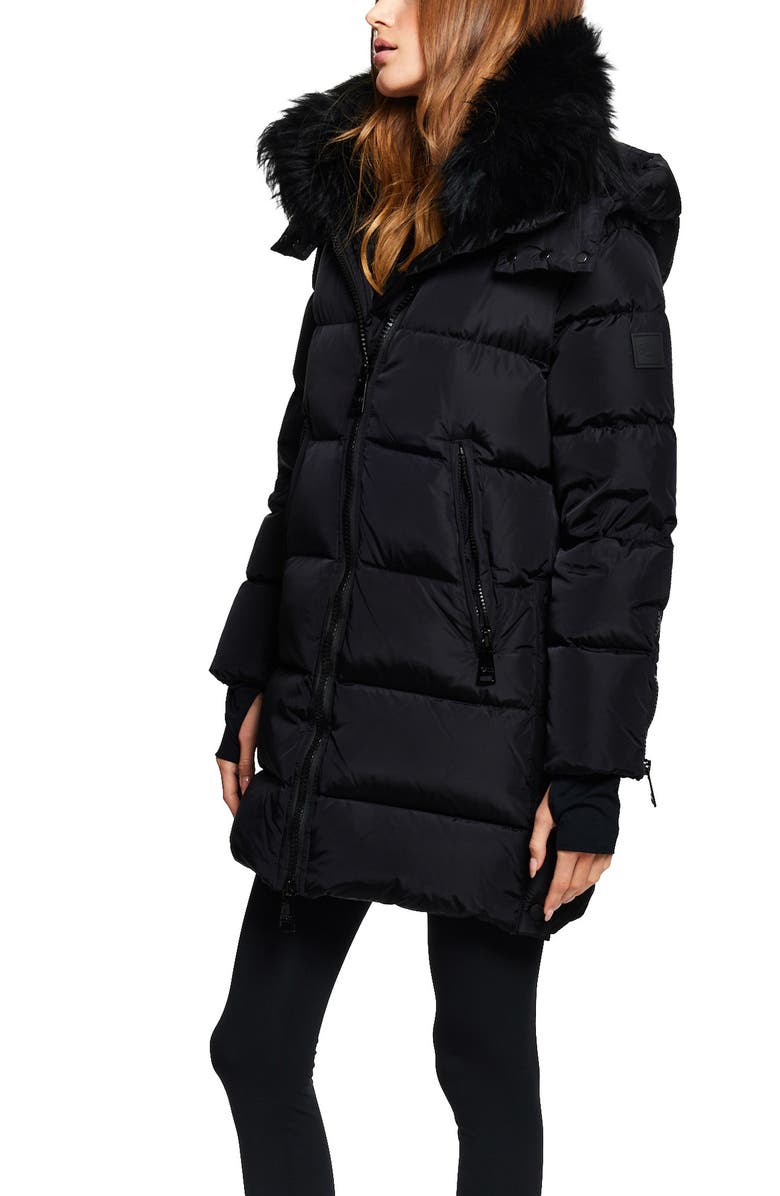 SAM. Addison Water Resistant Down Puffer Coat with Genuine Shearling Collar, Alternate, color, Matte Black