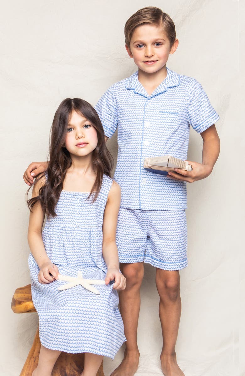 Petite Plume La Mer Two-Piece Short Sleeve Pajamas, Alternate, color, Blue