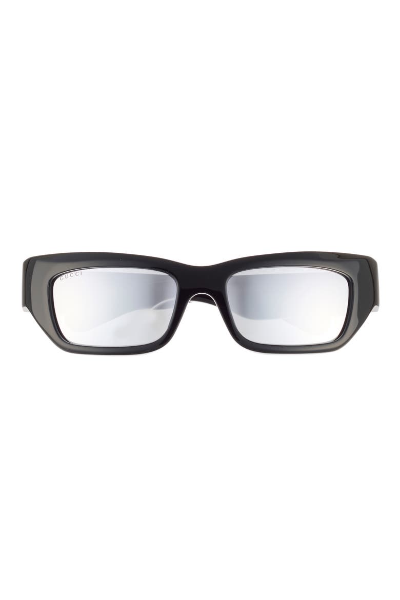 55mm Rectangular Sunglasses, Main, color, BLACK BLACK SILVER
