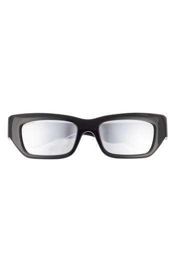 Gucci 55mm Rectangular Sunglasses In Black Black Silver
