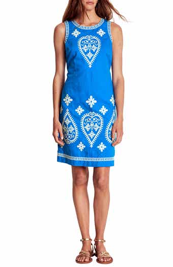 Boden Embroidered Sleeveless Linen & Cotton Shift Dress
