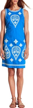 Boden Embroidered Sleeveless Linen & Cotton Shift Dress