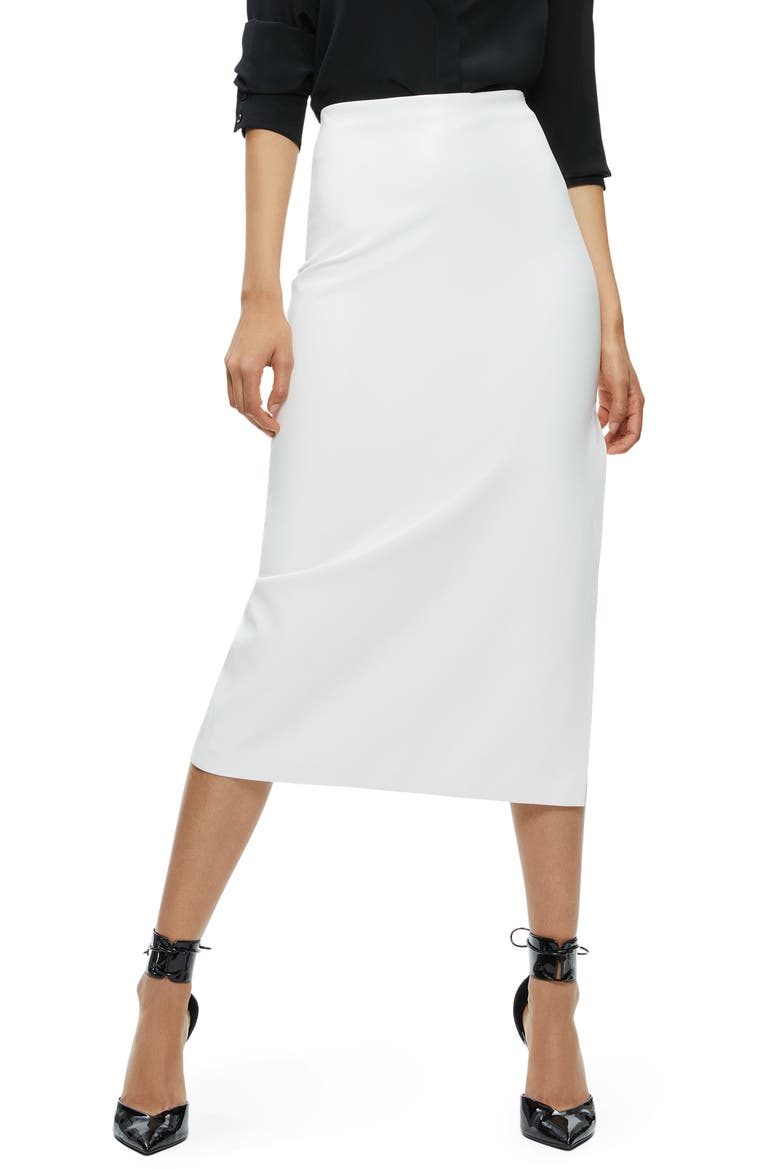 Maeve Back Slit Faux Leather Midi Skirt, Main, color, OFF WHITE