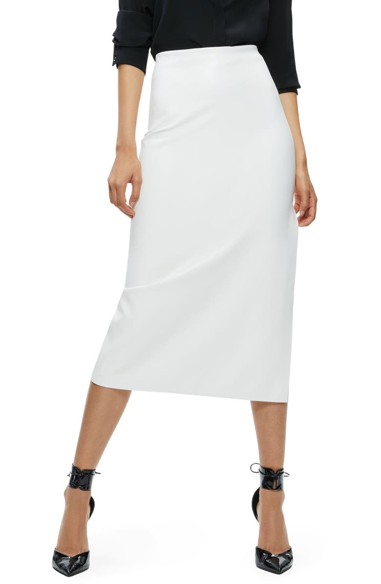 Alice + Olivia Maeve Back Slit Faux Leather Midi Skirt, Main, color, Off White