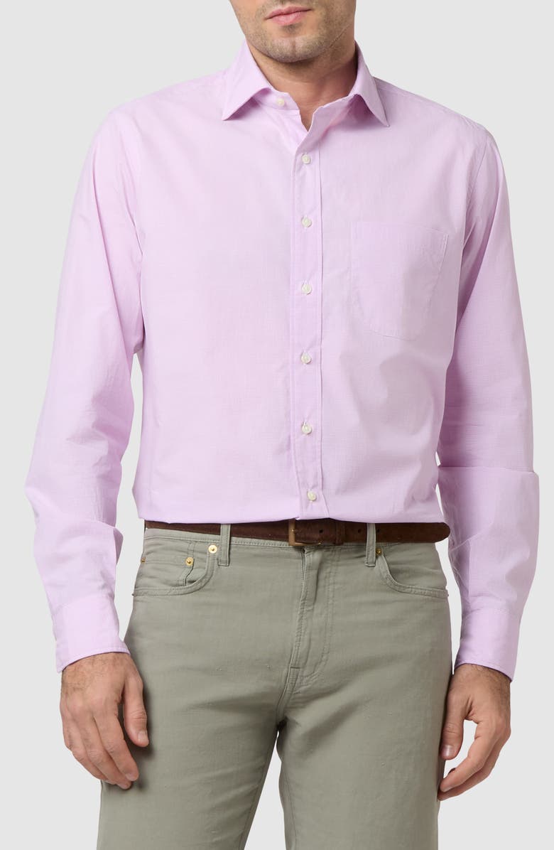 Sid Mashburn Slim Fit Microcheck Cotton Poplin Button-Up Shirt, Main, color, Orchid Micro Gingham Poplin