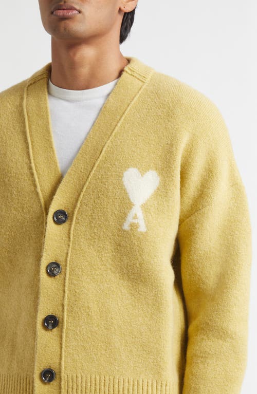 Ami Alexandre Mattiussi Ami Paris Ami De Coeur Alpaca Blend V-neck Cardigan In Yellow