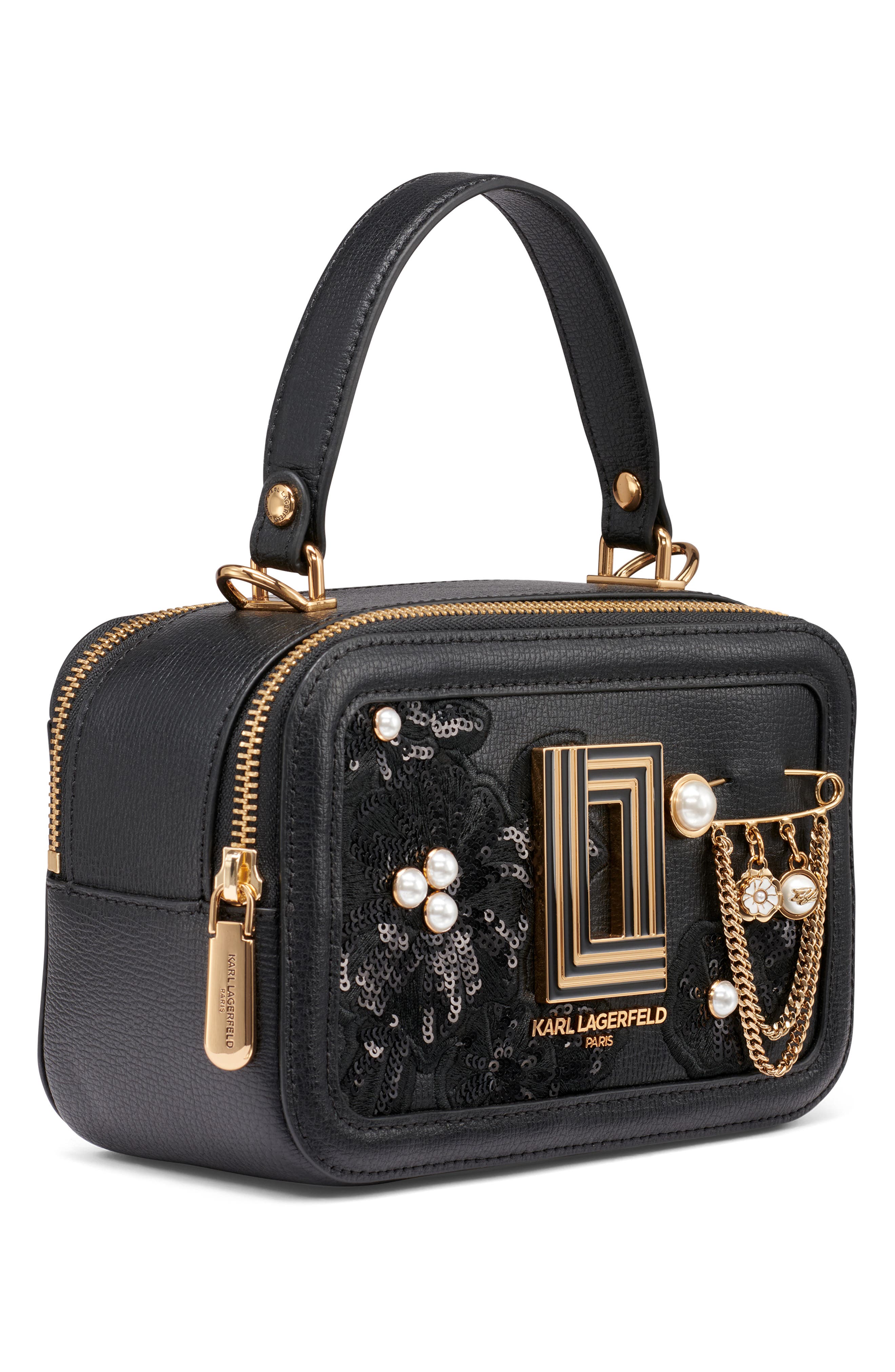 KARL LAGERFELD PARIS Simone Crossbody Bag, Alternate, color, Black/ Gold
