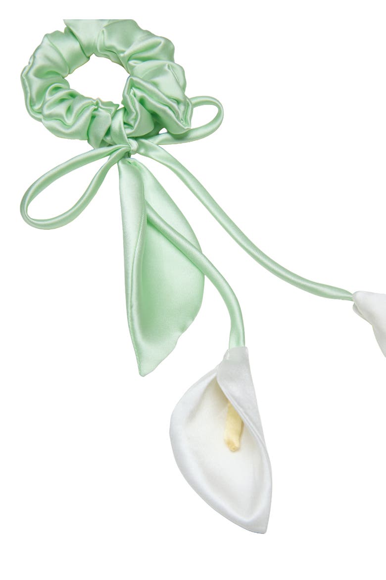 Calla Lily Silk Hair Tie Scrunchie, Alternate, color, White and Green