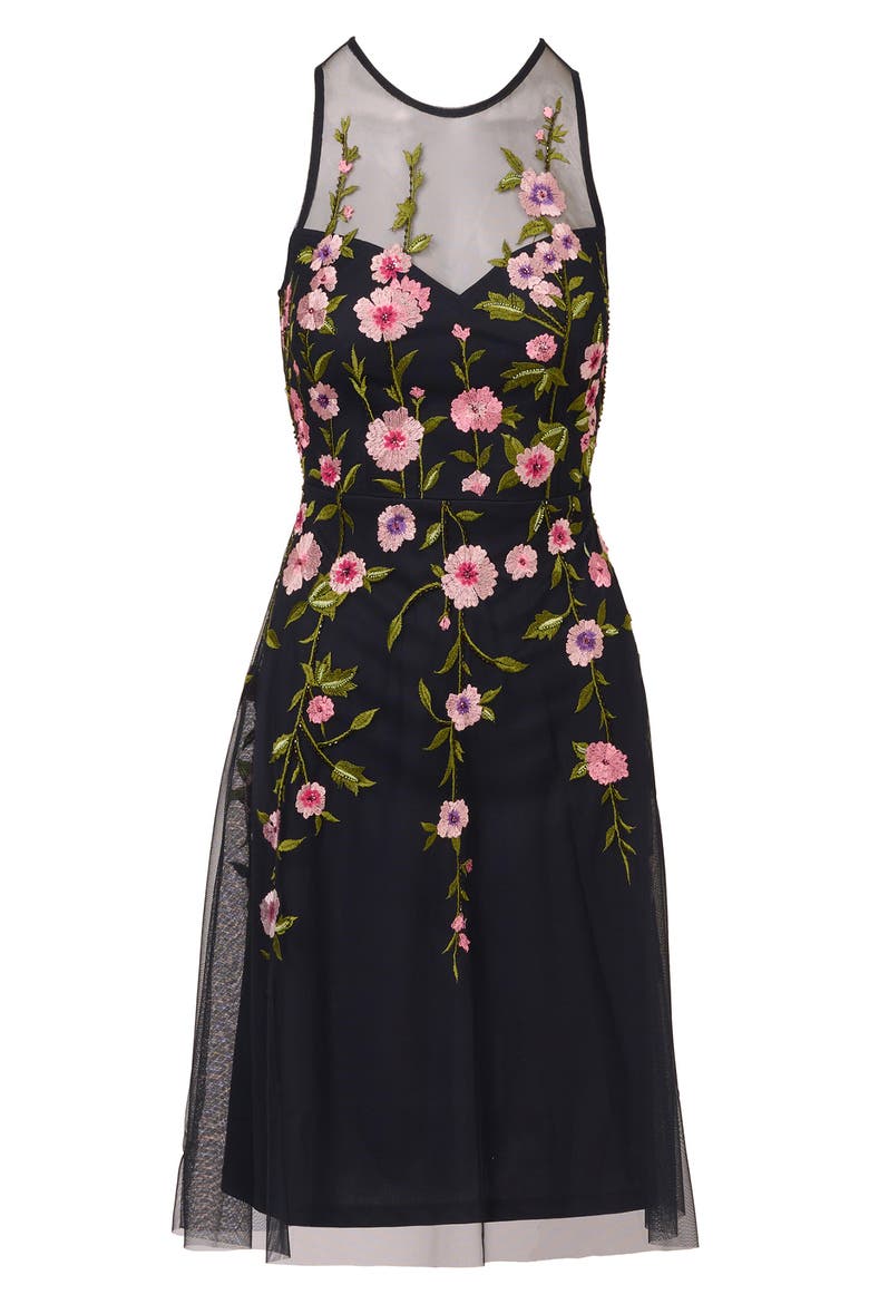 Floral Embroidered High-Low Midi Dress, Alternate, color, MIDNIGHT MULTI