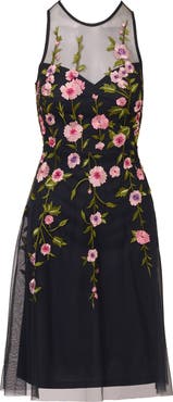 Adrianna Papell Floral Embroidered High-Low Midi Dress