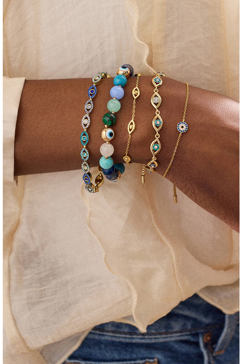 Evil Eye Beaded Stretch Bracelet, Alternate, color, COOL MULTI