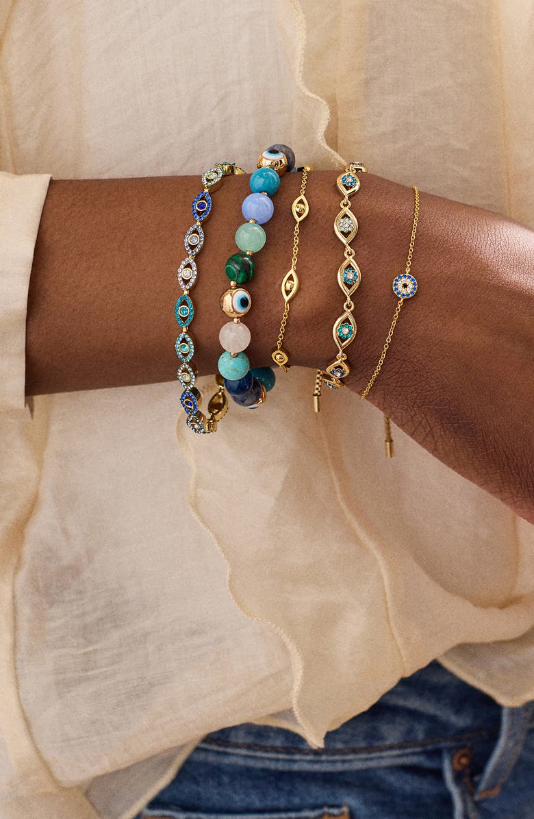 BaubleBar Evil Eye Beaded Stretch Bracelet, Alternate, color, Cool Multi