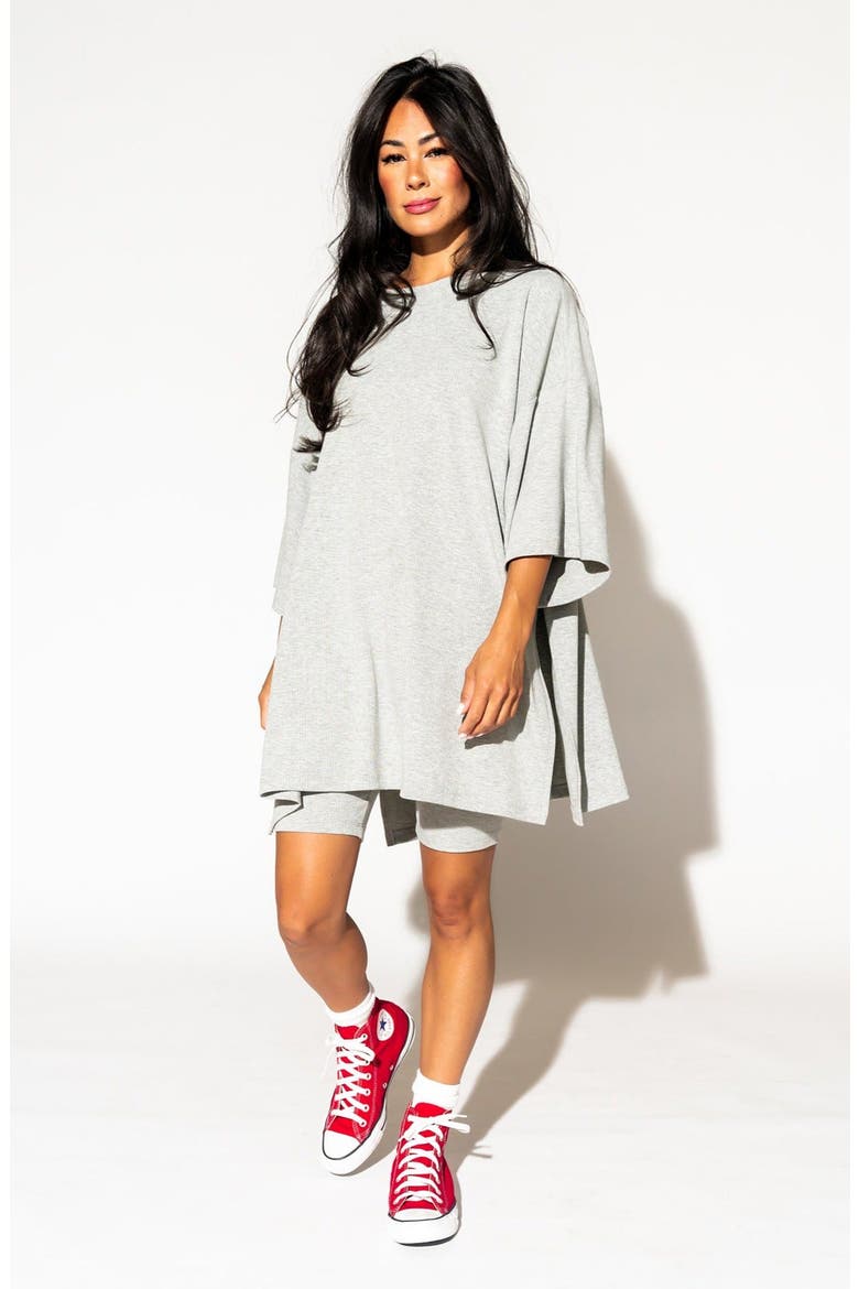 Malone Rib Oversize T-Shirt & Shorts, Alternate, color, HEATHER GREY
