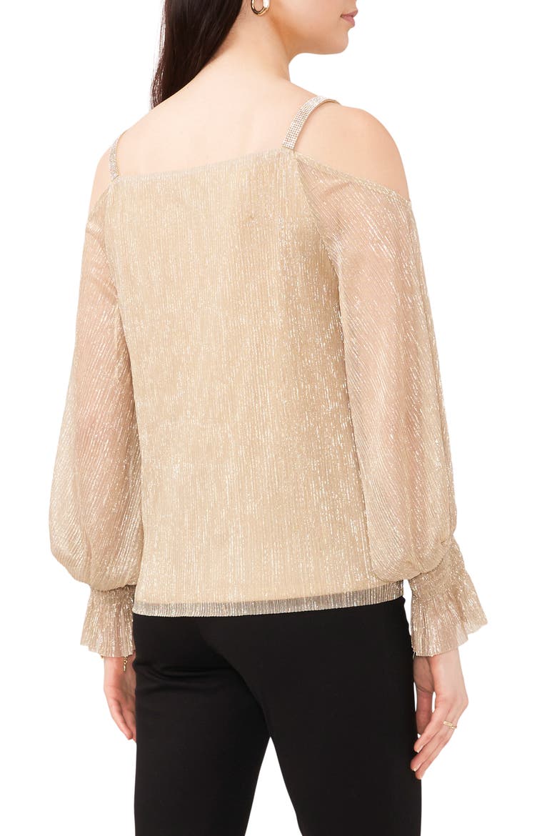 Rhinestone Cold Shoulder Metallic Blouse, Alternate, color, GOLD