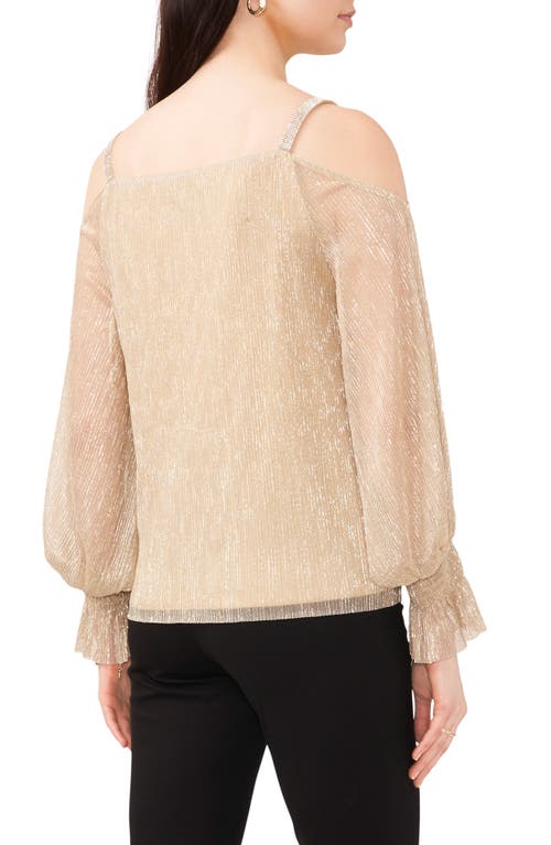 Chaus Rhinestone Cold Shoulder Metallic Blouse In Neutral