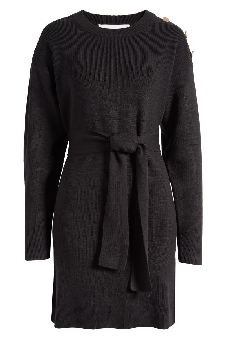 Long Sleeve Belted Mini Sweater Dress, Alternate, color, BLACK
