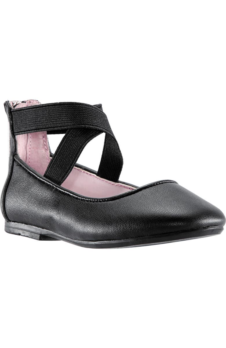 Nina Marissa Cross Strap Flat, Main, color, Black Faux Leather