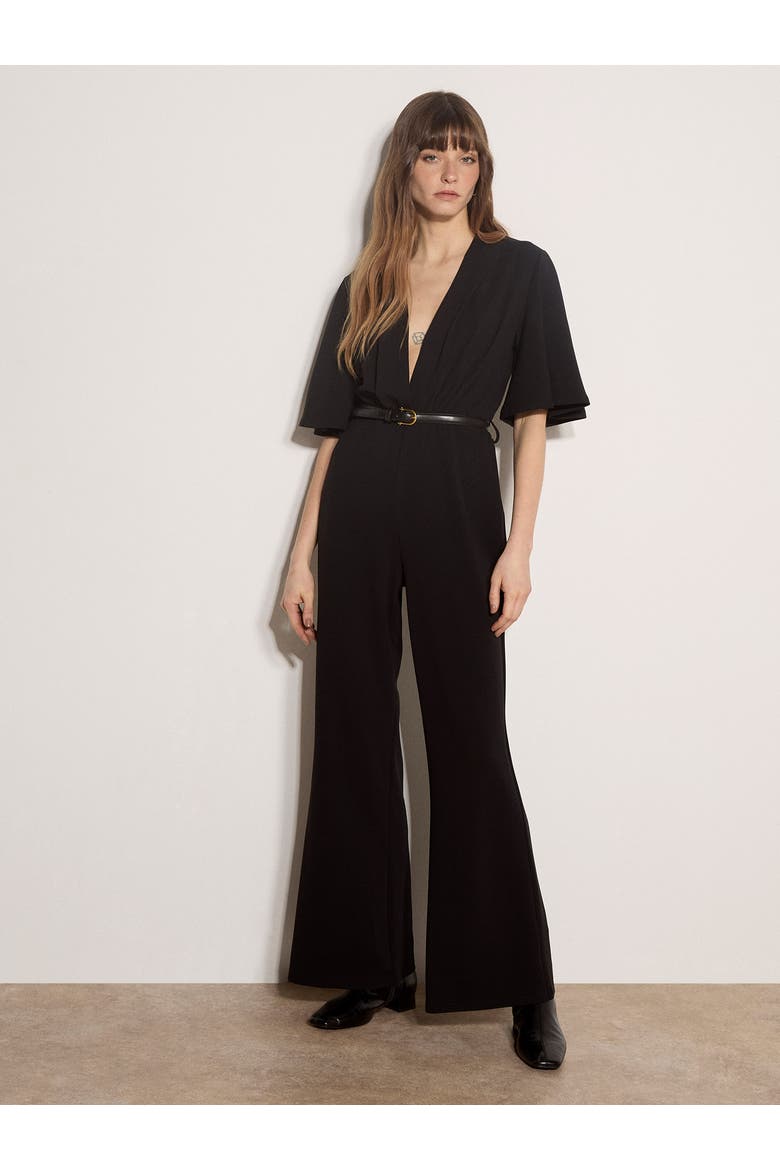 Angel Sleeve Jersey Crepe Jumpsuit, Main, color, Black