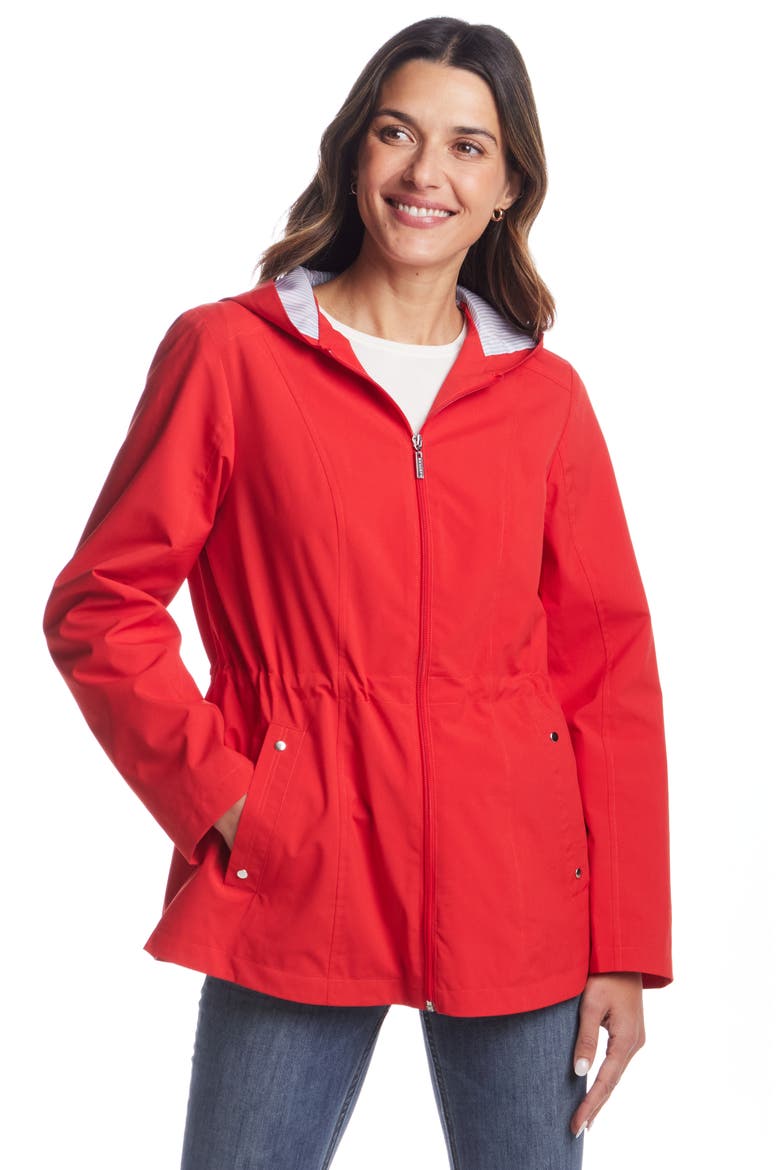 Water Resistant Hooded Raincoat, Alternate, color, RED