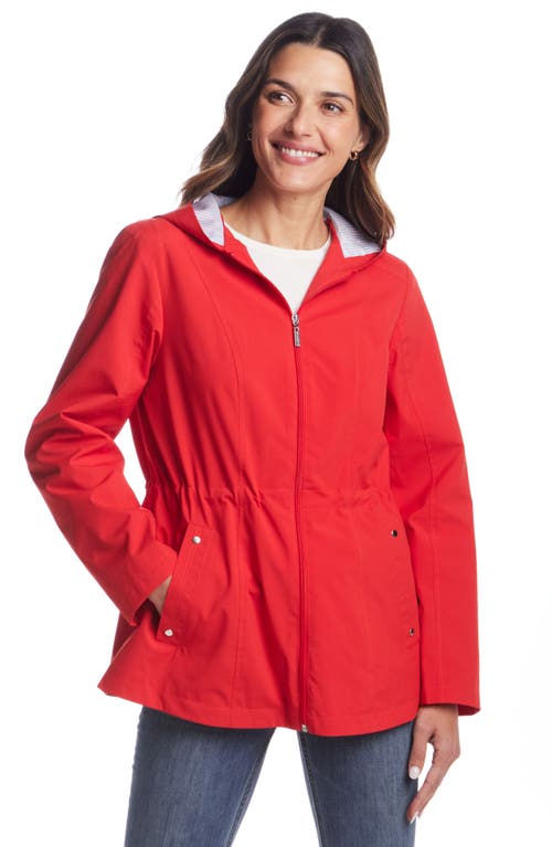 Gallery Water Resistant Hooded Raincoat In Red
