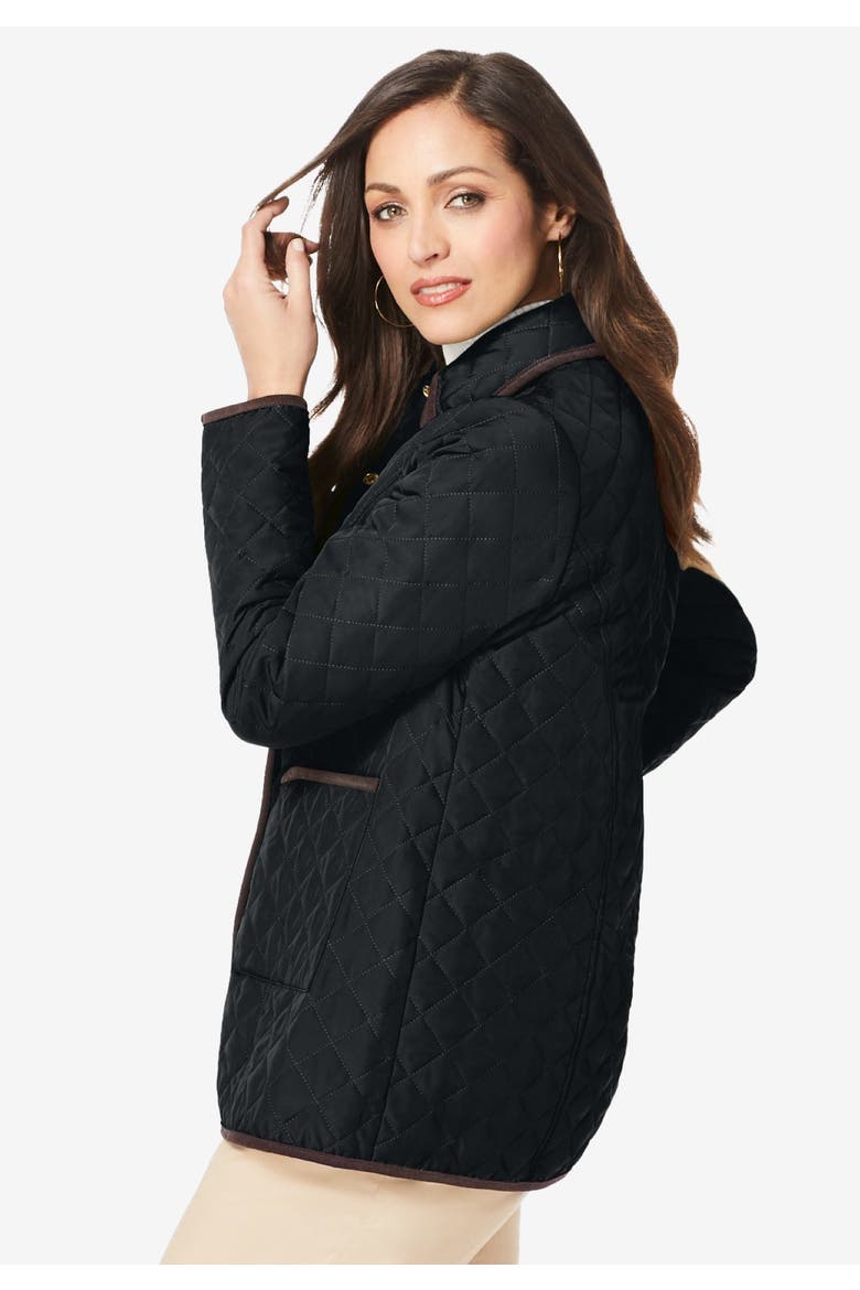 Snap-Front Quilted Coat, Alternate, color, BLACK