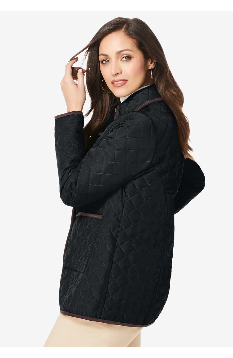 Jessica London Snap-Front Quilted Coat, Alternate, color, Black
