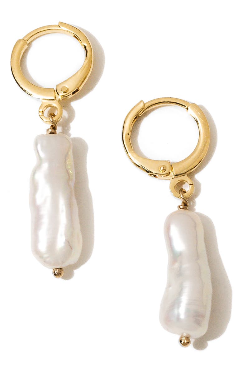 Child of Wild Alexandria Cultured Pearl Drop Huggie Hoop Earrings, Main, color, Gold