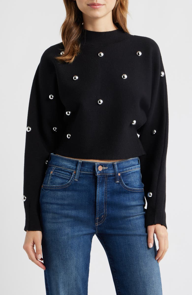 MANGO Inoxidab Studded Sweater, Main, color, Black