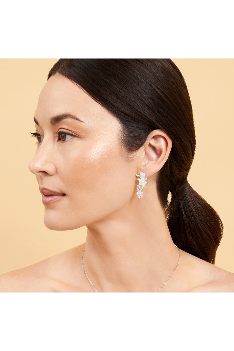 White Freshwater Pearl & Mother of Pearl Flower Magnolia Earrings, Alternate, color, Sterling Silver