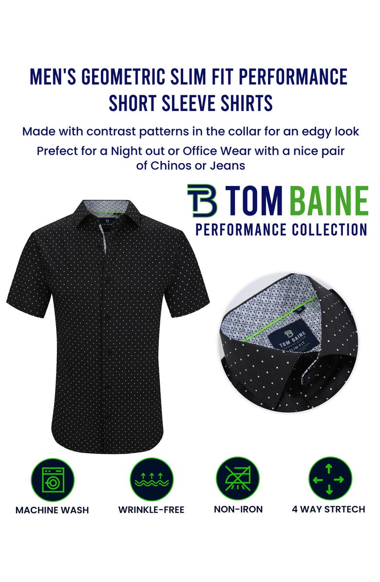 TOM BAINE Slim Fit Performance Short Sleeve Button-Up Shirt, Alternate, color, Navy