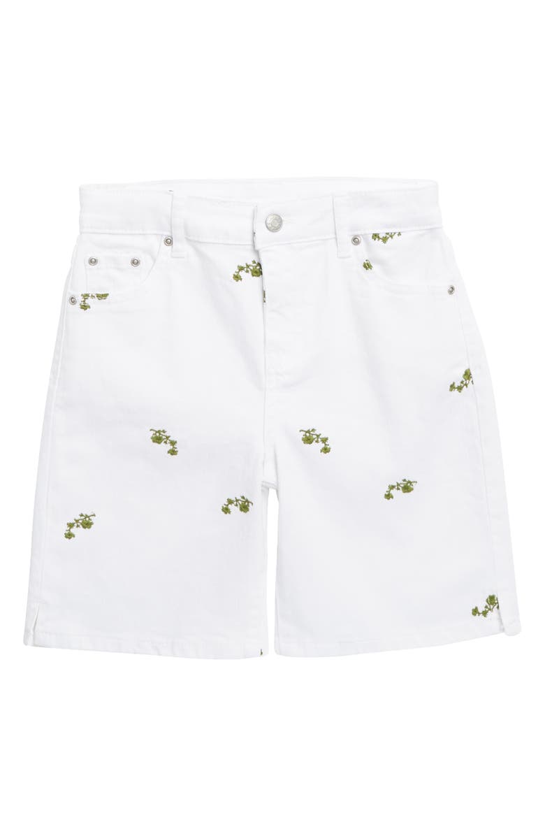 Tractr Kids' Embroidered Denim Bermuda Shorts, Main, color, White Green Floral