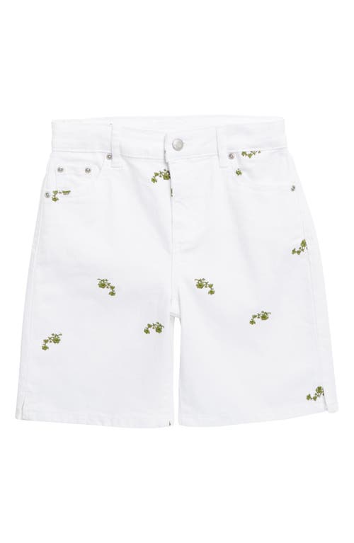 Shop Tractr Kids' Embroidered Denim Bermuda Shorts In White Green Floral