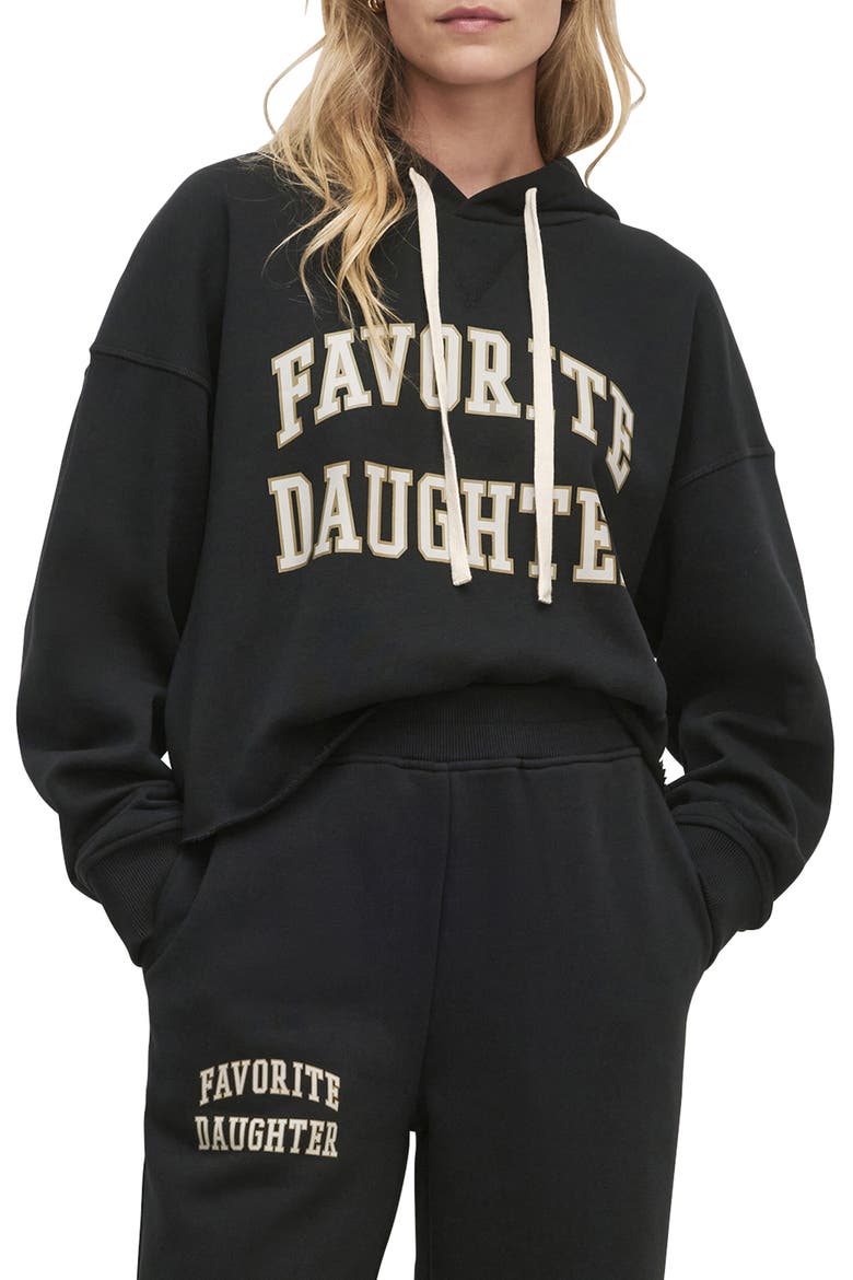 The Cropped Collegiate Cotton Blend Hoodie, Main, color, BLACK/ STONE