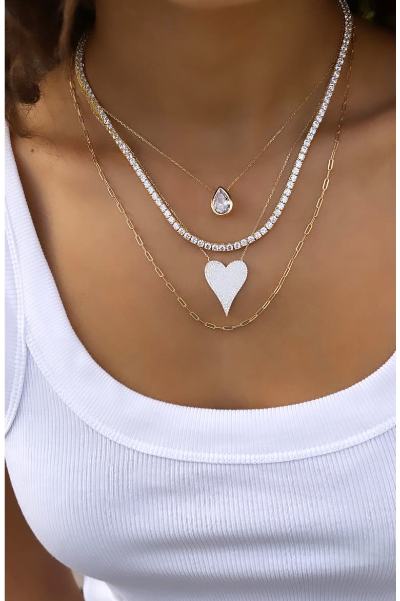 Pear Cubic Zirconia Bezel Pendant Necklace, Alternate, color, GOLD/ WHITE