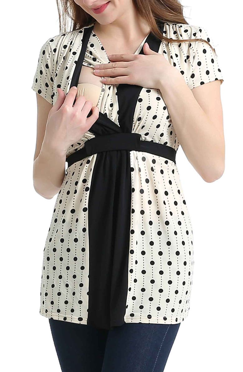 Kimi & Kai Maternity Nursing Polka Dot Print Top, Alternate, color, Beige