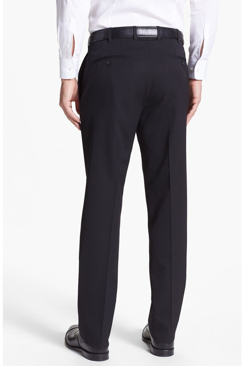 Flat Front Worsted Wool Trousers, Alternate, color, BLACK