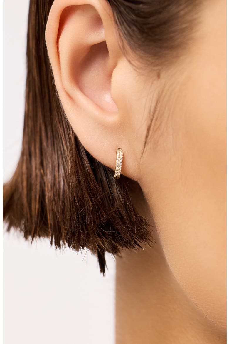 Diamond Hoop Earrings - Diamond Double Row Huggie Hoops, Alternate, color, Gold