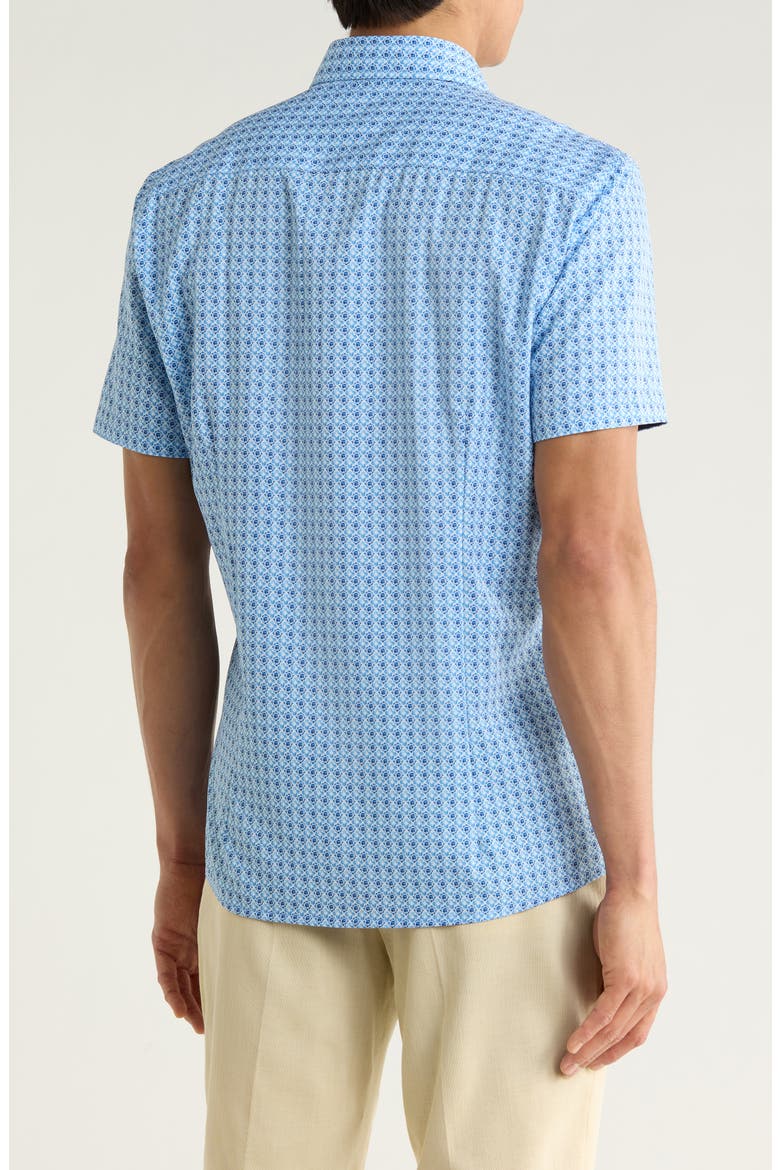 Geometric Print Short Sleeve Button-Up Shirt, Alternate, color, BLUE/ BLEU