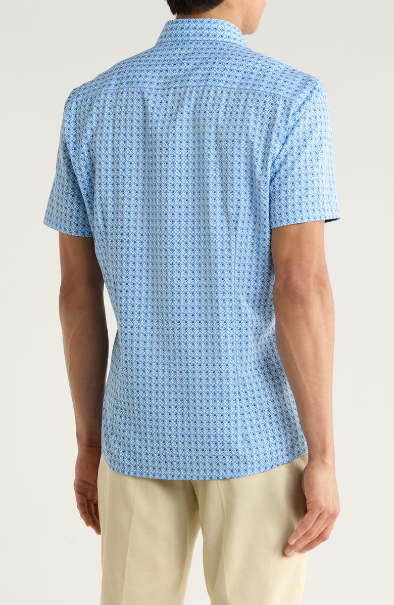 SOUL OF LONDON Geometric Print Short Sleeve Button-Up Shirt, Alternate, color, Blue/ Bleu
