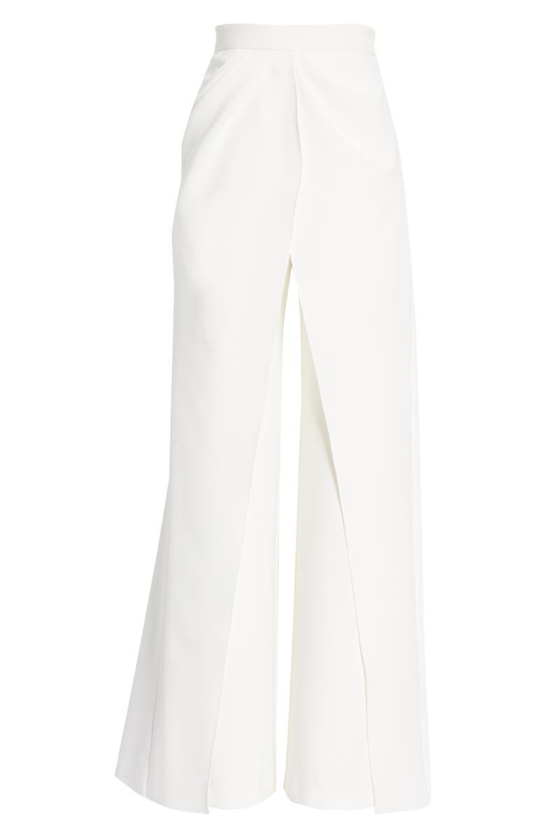 Brandon Maxwell Draped Waist Crepe Wide Leg Pants, Alternate, color, 