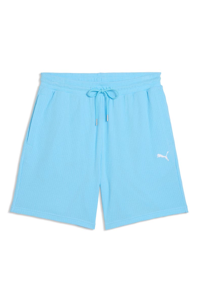 PUMA Wardrobe Essentials Relaxed Waffle Knit Shorts, Alternate, color, Vibrant Blue