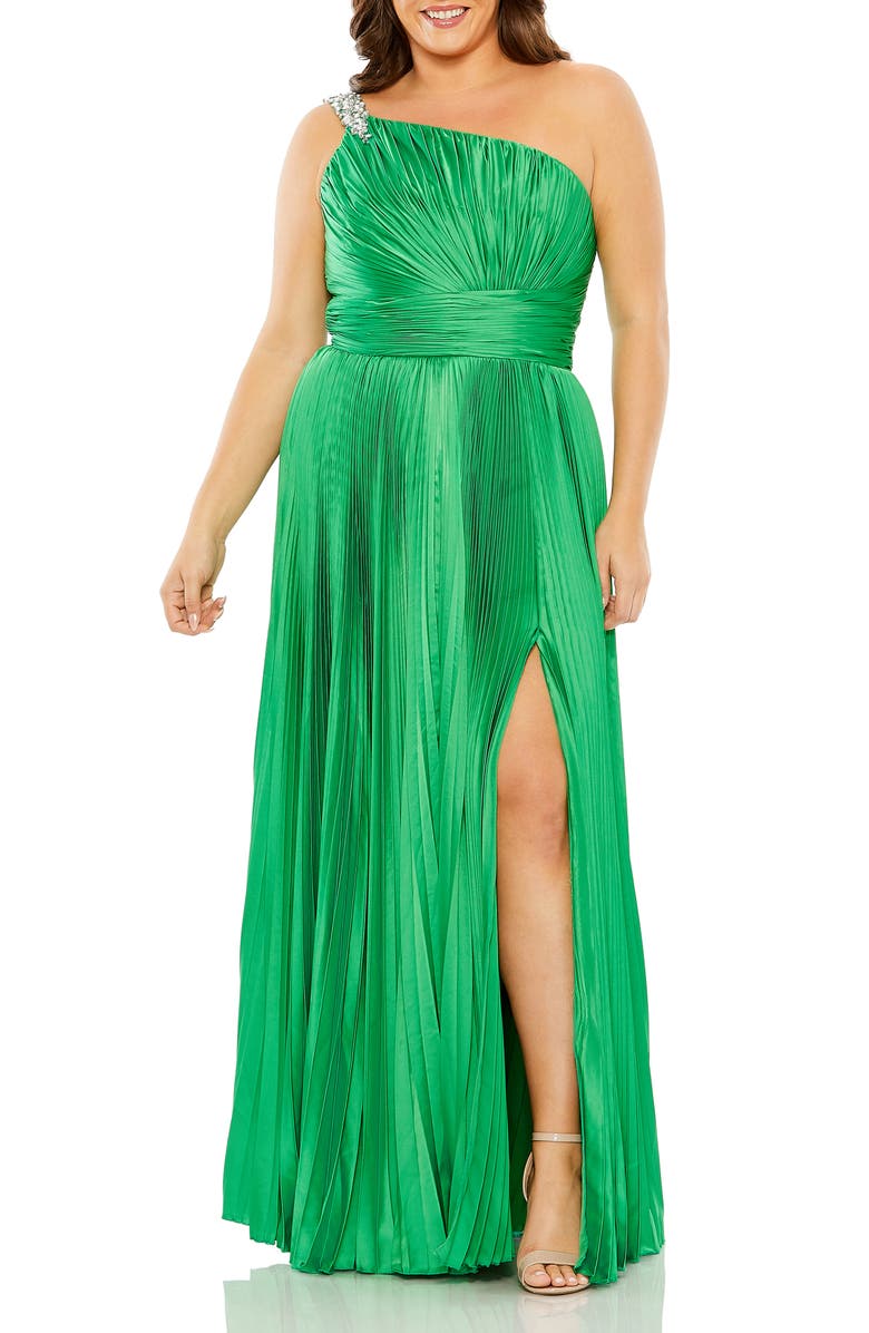 Mac Duggal One Shoulder Embellished Pleated Sleeveless Gown, Main, color, 