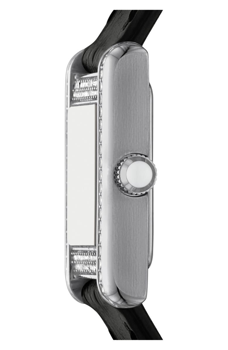 Emporio Armani Crystal Bezel Tank Leather Strap Watch, 20mm x 26mm, Alternate, color, Black